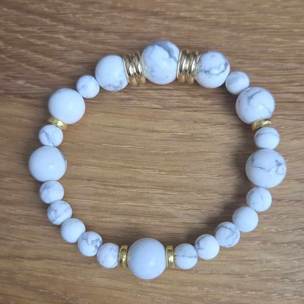 White Howlite Beaded Stretch Bracelet | Handmade